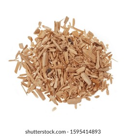 Closeup of Cedarwood chips isolated on white background