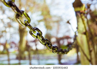 Closeup of chain links used to lock up a gate in the park. - Powered by Shutterstock