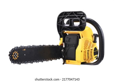 Close-up Of Chain Saw Isolated On White Background.