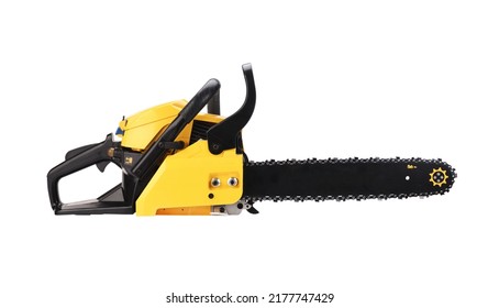 Close-up Of Chain Saw Isolated On White Background.