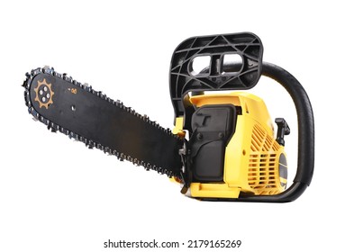 Close-up Of Chain Saw Isolated On White Background.