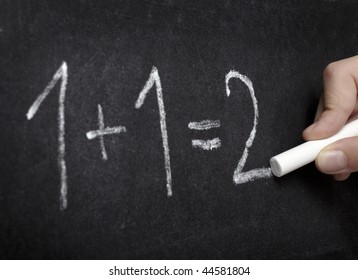Closeup Of Chalkboard And Simple Math Addition
