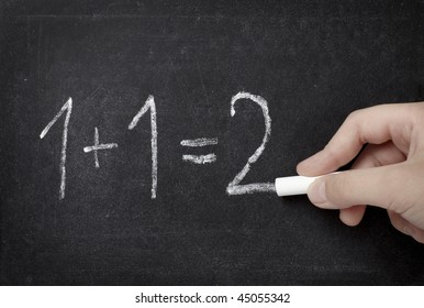 Closeup Of Chalkboard And Simple Math Addition