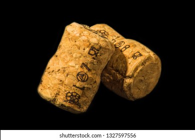 Closeup Of Champange Cork Isolated On A Black Background