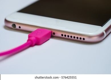 close-up  Charging of Smartphones iphone 6 .soft focus