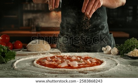 Similar – Image, Stock Photo Preparing Handmade Pizza in a Pizzeria Kitchen