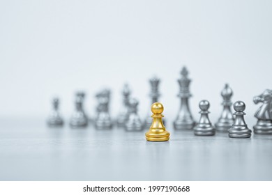 Close-up Chess Standing First In Line Teamwork On Chess Board Concepts Of Business Team And Leadership Strategy And Organization Risk Management.