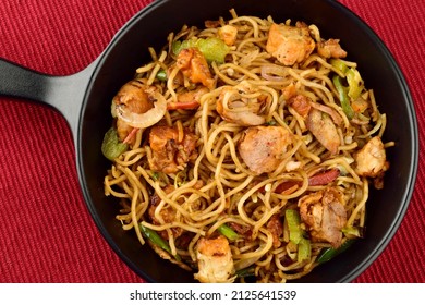 Closeup Of Chicken Chowmein In Pan