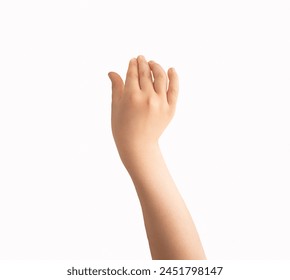 Close-up of child hand holding some like a blank object isolated on a white background - Powered by Shutterstock