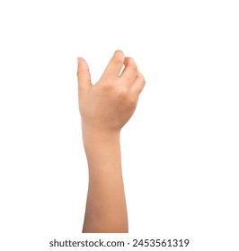 Close-up of child hand holding some like a blank object isolated on a white background - Powered by Shutterstock