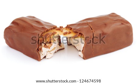 Closeup of chocolate bar isolated on white