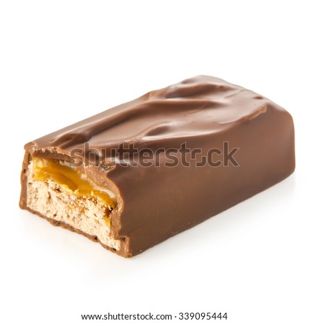 Closeup of chocolate bar isolated on white