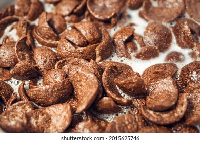 Closeup Of Chocolate Cereal With Selective Focus. Shallow Depth Field. Healthy Food Concept