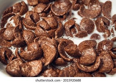 Closeup Of Chocolate Cereal With Selective Focus. Shallow Depth Field. Healthy Food Concept