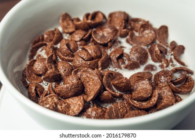 Closeup Of Chocolate Cereal With Selective Focus. Shallow Depth Field. Healthy Food Concept