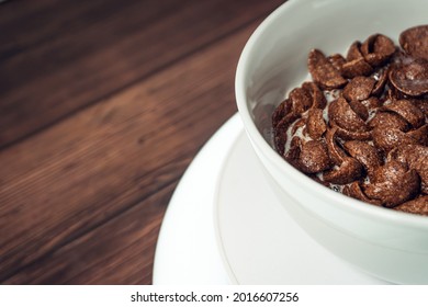 Closeup Of Chocolate Cereal With Selective Focus. Shallow Depth Field. Healthy Food Concept