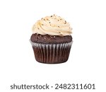 Closeup chocolate cupcake with white cream isolated on white background