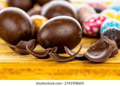 Close-up of a chocolate Easter egg