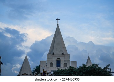 Close-up Of Christian Church Building Outdoors In The Evening