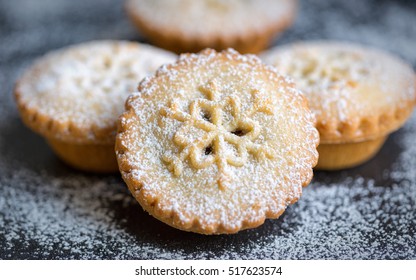 Closeup Of Christmas Mince Pies With Icing Sugar