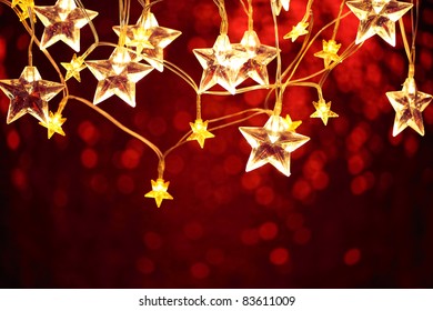 Closeup Of Christmas Star Lights.