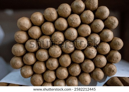 Close-up of cigar bundle in display case, Dominican Republic, December 29, 2018