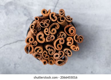 Closeup Of Cinnamon Sticks (Cinnamomum Cassia), Top View