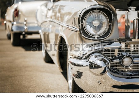 Close-up of a classic american car headlight