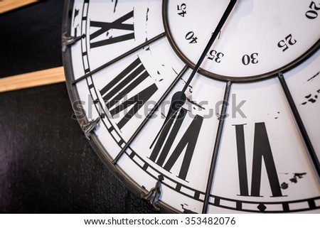 Closeup of classical clock, Roman numerals clock