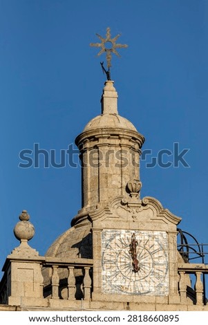 Close-up of the clock on the tower of Viseu Cathedral, Portugal