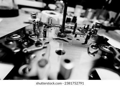 A closeup of clockwork details