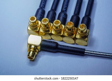 Close-up Of Close Arranged Pattern Gold Plated High Precision MMCX Modern Radio Network Communications Pigtail Electronics Component