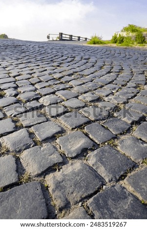 closeup of a cobblestone road surface