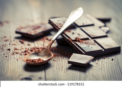 Closeup Of Cocoa Powder And Dark Chocolate
