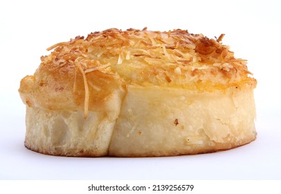 Closeup Of A Coconut Sponge Cake On A White Background