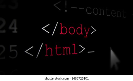 Closeup Coding Html With With Cursor Blink On Monitor Screen