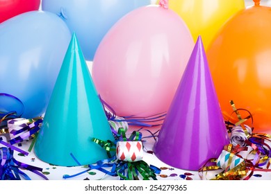 Closeup Colorful Birthday Party Hats Balloons Stock Photo 254279365 ...