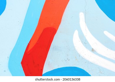 Closeup Of Colorful Blue, Red And White Urban Wall Texture. Modern Pattern For Wallpaper Or Mockup Presentation Design. Creative Urban City Background. Abstract Open Composition.