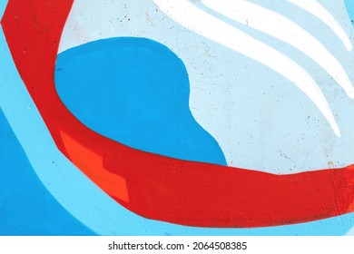 Closeup Of Colorful Blue, Red And White Urban Wall Texture. Modern Pattern For Wallpaper Or Mockup Presentation Design. Creative Urban City Background. Abstract Open Composition.