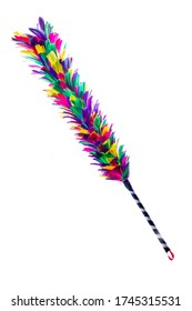 Closeup Of Colorful Feather Duster With Isolated On White Background