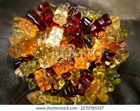 Close-up of colorful gummybears in focus