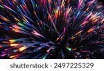 A close-up of colorful, illuminated fiber optic threads.