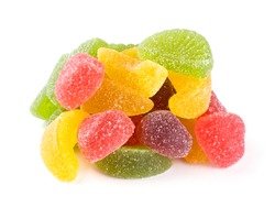 Rainbow Gummy Candy Pile Isolated, Sour Jelly Candies Strips in Sugar  Sprinkle, Chewing Colorful Striped Marmalade, Gelatin Candies Set on White  Background Top View Food Images