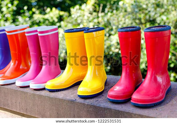 Closeup Colorful Rain Boots School 
