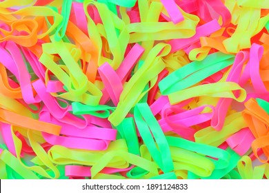 Closeup Colorful Rubber Elastic Band Texture For Background.