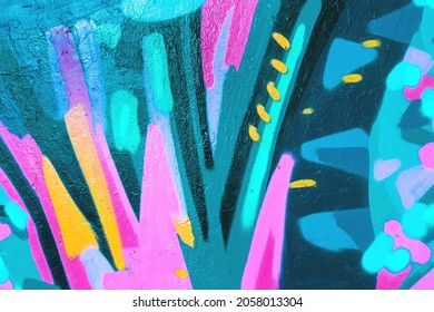 Closeup of colorful teal, pink and yellow urban wall texture. Modern pattern for wallpaper design. Creative modern urban city background for advertising mockups. Minimal geometric style, solid colors - Shutterstock ID 2058013304