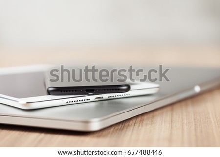 Close-up communicators device on desk