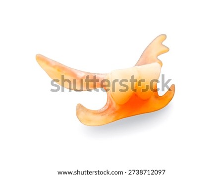 Close-up of complete upper and lower dentures isolated on white background. Professional dental prosthesis for tooth replacement. Concept for dentistry, oral health, and geriatric care.