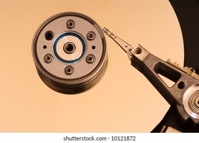 A close-up of a computer hard drive.