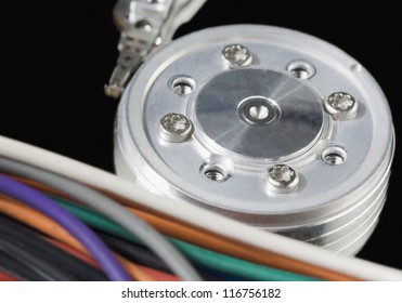 Close-up of a computer hard drive